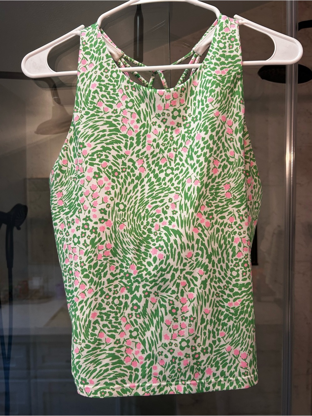 Fabletics Green and Pink Floral Halter Tank